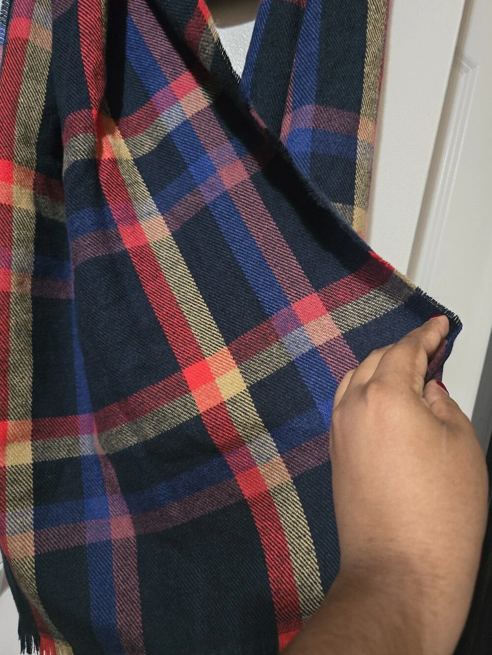 Gap Men's Navy Plaid Scarf with Red and Tan Stripes - One Size